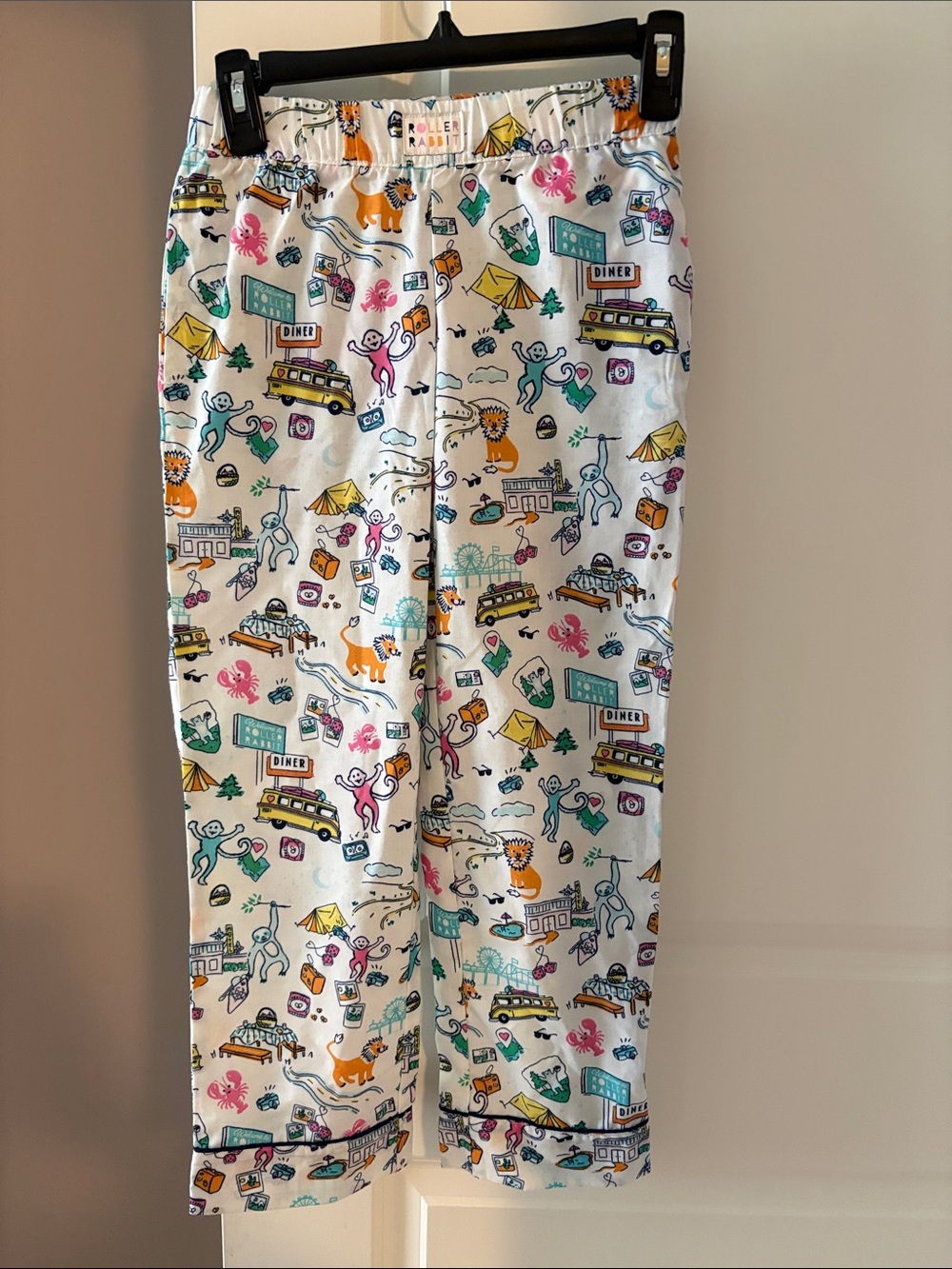Roller Rabbit Kids White Pajama Pants with Colorful Adventure Print